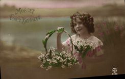 VINTAGE POSTCARD Fantasy Child Lily of the valley