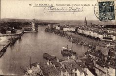 VINTAGE POSTCARD La Rochelle View the Bridge Roads