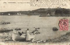VINTAGE POSTCARD Antibes the Cape and the Semaphore Boat