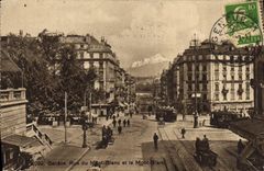 CPA Geneve Rue du Mont Blanc et le mont Blanc 