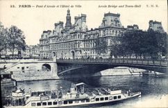 CPA Paris Pont d'Arcole et l'Hotel de Ville Bateau