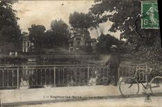 VINTAGE POSTCARD Enghien les Bains the Lake of North Bicycle Cycles