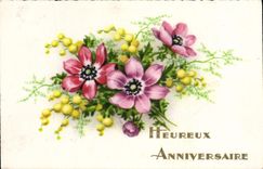 VINTAGE POSTCARD Fantasy Happy Flowers Birthday