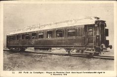 Taladro de la POSTAL de la VENDIMIA del coche de Compiegne del armisticio de Foch Militaria del mariscal