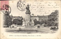 VINTAGE POSTCARD Lyon the Statue of the Republic Places Carnot