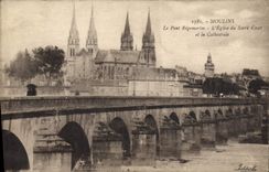 VINTAGE POSTCARD Moulins the Regemortes Bridge the Church Of the Sacring Heart and the cathedral