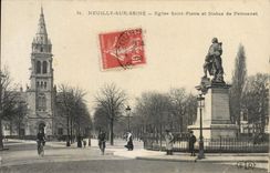 CPA Neuilly Sur Seine Eglise Saint Pierre Et Statue De Perronnet