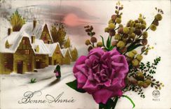 VINTAGE POSTCARD Happy New Year Fleurss
