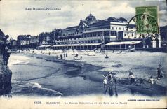 VINTAGE POSTCARD Biarritz the municipal casino and a corner of the beach