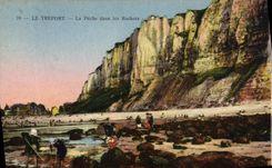 VINTAGE POSTCARD Treport Fishing in the Rocks