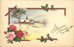 VINTAGE POSTCARD Happy New Year Flowers