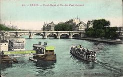 CPA Paris Pont Neuf et Ile du Vert Galant Bateau Peniche 