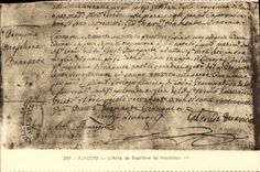 VINTAGE POSTCARD Ajaccio the Baptismal certificate Of Napoleon 1st