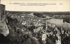 VINTAGE POSTCARD Chinon Panoramic View Taken Of the Castle And Vienna