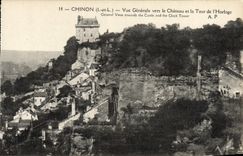 VINTAGE POSTCARD Chinon View Towards the Castle And the Tower De I' Horloge