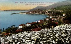 VINTAGE POSTCARD Menton Seen from Of the Bridge Saint Louis