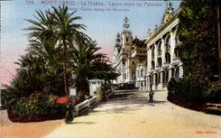 CPA Monte Carlo Le Theatre Casino Entre Les Palmiers