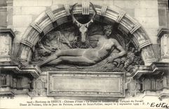 POSTAL Dreux Anet de la VENDIMIA el castillo el Diane del bienvenuto al tímpano de la puerta