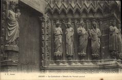 VINTAGE POSTCARD Rheims the Cathedral Details Of the Central Gate
