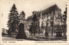 VINTAGE POSTCARD Bourges the Cathedral seen of the Gardens of I' Town hall