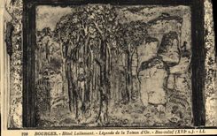 El hotel Lallemant de Bourges de la POSTAL de la VENDIMIA subtitula bajo dorado la relevación del paño grueso y suave