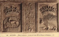 Armas de Lallemant del hotel de Bourges de la POSTAL de la VENDIMIA de Louis XII y Anne de Bretaña