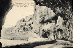 VINTAGE POSTCARD Picturesque Sites Of Ardeche In the Tunnel On the road of the bridge of Arc