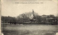 VINTAGE POSTCARD Nimes the Esplanade And the Pradier Fountain