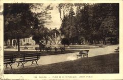VINTAGE POSTCARD Moulins Place Of the Republic Public garden