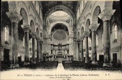 VINTAGE POSTCARD Tours Interior of the basilica St Mertin