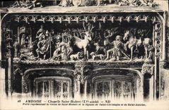 VINTAGE POSTCARD Amboise Chapelle Hubert Saint Carries representing the vision of Hubert Saint