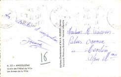 MODERN CARD Angouleme Garden of the town hall weapons of the city