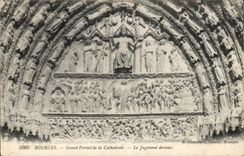 Portal grande de Bourges de la POSTAL de la VENDIMIA de la catedral el juicio pasado