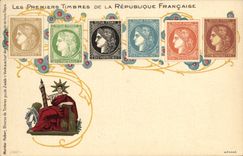 VINTAGE POSTCARD first stamps of the French Republic