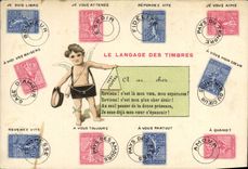 CPA Le langage des timbres Semeuse Ane
