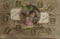 VINTAGE POSTCARD Woman Hairy Soldier the language of the stamp Sower