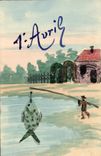 VINTAGE POSTCARD Timbres Poisson April 1st Fishes Sinning