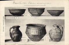Merovingiennes 1926 de Faincerie Sauville Potteries de la loza de barro de la POSTAL de la VENDIMIA