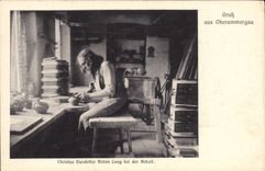 Der Arbeit de Faincerie Oberammergau Christus Darsteller Antón Lang EIB de la loza de barro de la POSTAL de la VENDIMIA