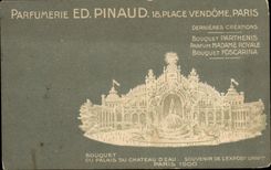 VINTAGE POSTCARD Parfurmerie Parfum Pinaud Places Vendome Paris Bouquet of the Palate of the Water Tower World Fair Paris 1900