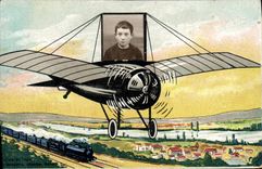 CPA Photographie Enfant Avion Train