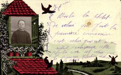 CPA Photographie Enfant Moulin a vent