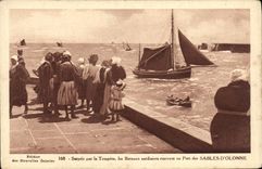 VINTAGE POSTCARD Boat of sin Surprised by the storm the boats sardine boats with the port of Sables d'Olonne