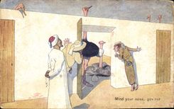 Mente del Orientalism de la POSTAL de la VENDIMIA su avestruz de la nariz