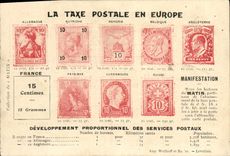 VINTAGE POSTCARD the postal tax in Europe Germania Paus Low Hungary Belgium England TOP