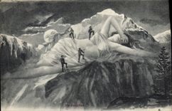 VINTAGE POSTCARD Surrealism Woman Alpinism the Moon Die jungfrau