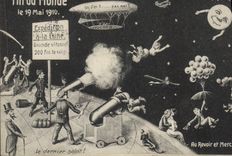 VINTAGE POSTCARD Surrealism End of the world on May 19th, 1910 Zeppelin Airship the Moon