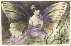 VINTAGE POSTCARD Surrealism Woman Butterfly Wings of love