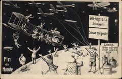 VINTAGE POSTCARD Surrealisme End of the world Airplanes has to rent Sauve which can! Plane