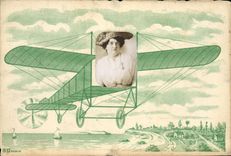 CPA Fantaisie Photographie Femme Avion 